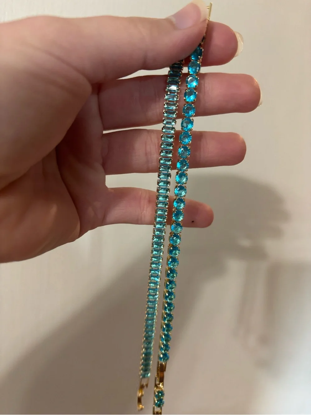 Gold-Tone Teal Crystal Tennis Bracelets- Women Jewelry